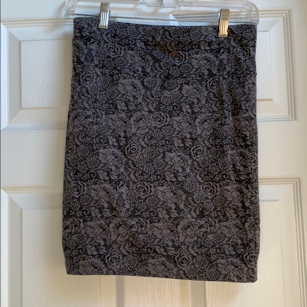 Grey and Black Floral Design Pencil Skirt